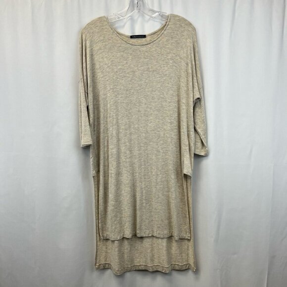 Bluheaven Womens Tunic Top Beige Heathered 3/4 Sleeve Scoop Neck High Low USA L - Picture 1 of 11